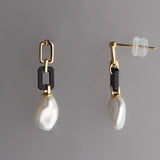 Pearls & Black Agate Ear
